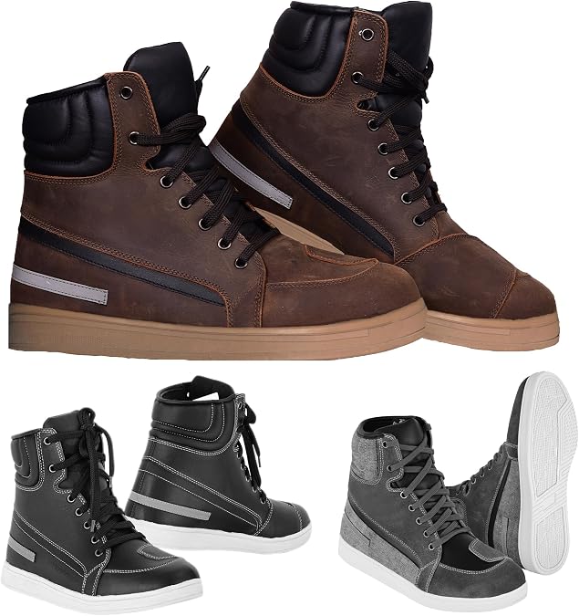 Leather Motorcycle Shoes Reinforced Toe and Heel Motocross Sneaker for Men's Motorbike Touring Boot Laces Non-Slip Rubber Sole CE Certified