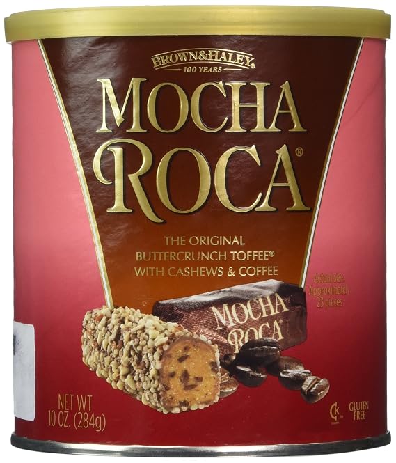 Brown & Haley MOCHA ROCA Canister, Individually Wrapped Buttercrunch Toffee, 10 Ounces (Pack of 1)
