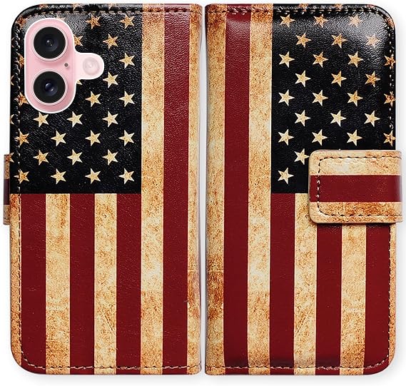 Bcov iPhone 17用ケース、レトロなアメリカ国旗レザーフリップフォンケースウォレットカバー、カードスロットホルダー付きキックスタンドケース、iPhone 17用