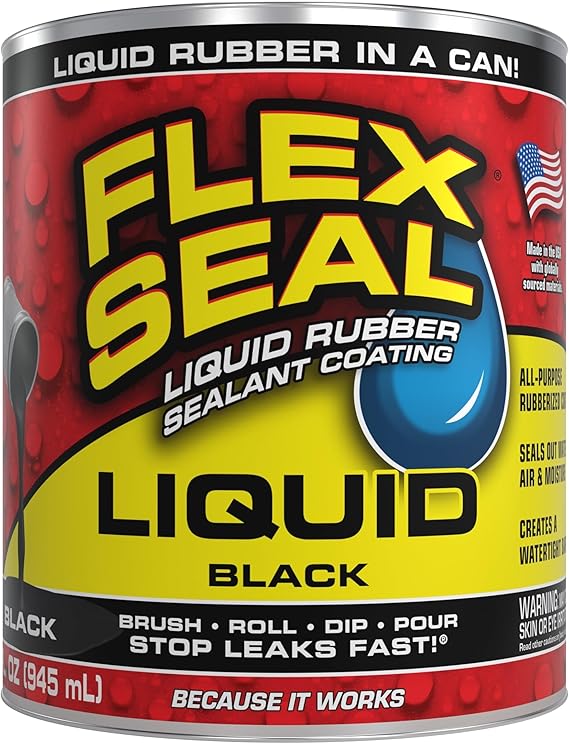 Flex Seal Liquid, Rubber Coating Sealant, Waterproof, Flexible, Breathable, and UV Resistant, Roof Repair, Basements, RV, Campers, Trailers, Marine, EPDM, Masonry, Black, 32 oz