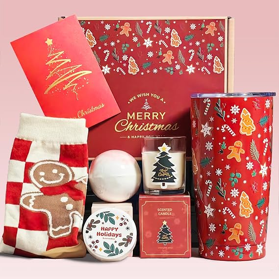 Unique Women's Christmas Gifts: Teacher, Coworker, Sister, Best Friend, Mom, Wife - Gift Baskets & Secret Santa Box Set - Includes Christmas Tumbler