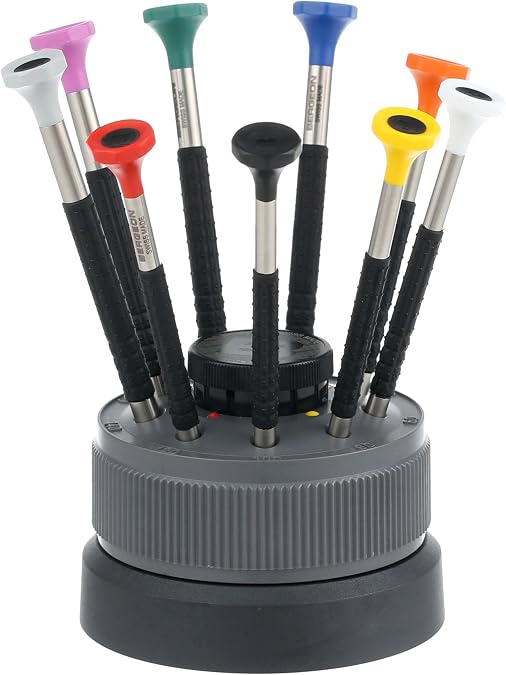Bergeon 55-603 6899-S09 Rotating Stand with 9 Ergonomic Screwdrivers with Spare Blades Watch Repair Kit