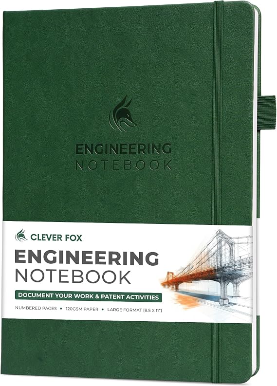 Clever Fox Engineering Notebook, Engineer Lab, A4 Grid Paper, Dark Green