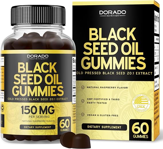 Black Seed Oil Gummies (60 Count) Blackseed Oil Gummies for Adults with Black Cumin Seed Immune Support & Support Healthy Digestion - Delicious Raspberry Flavor - Third Party Tested, Vegan & NON-GMO