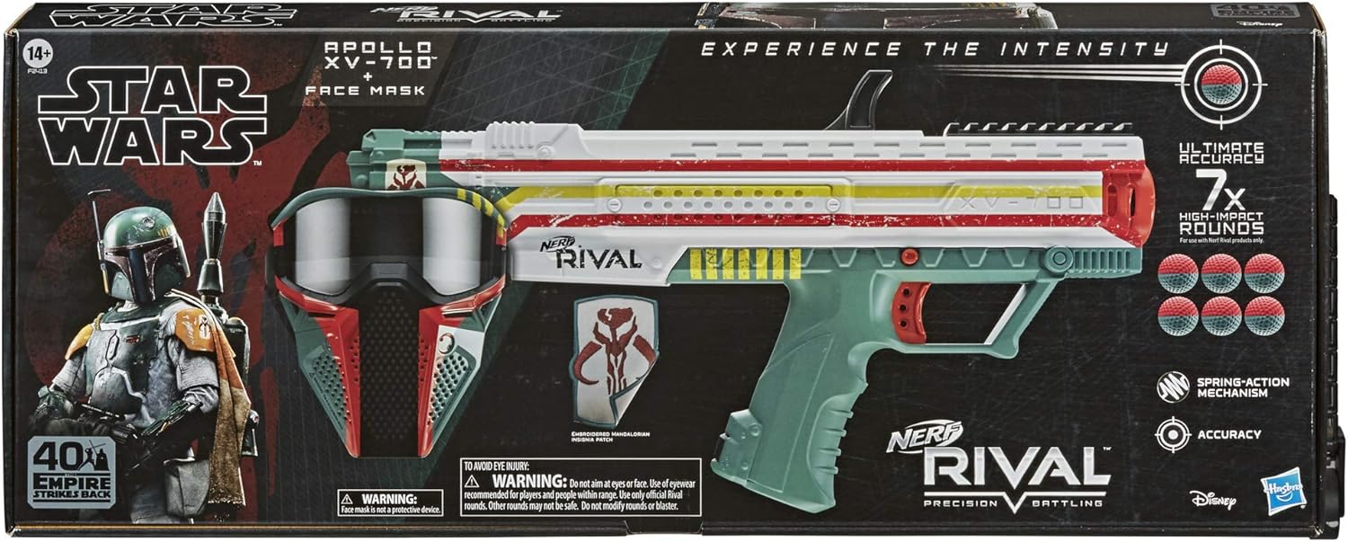 Nerf Rival Star Wars Apollo XV-700 Blaster, Face Mask, Boba Fett Insignia Patch, 7 Rival Rounds, Easy-Load Magazine