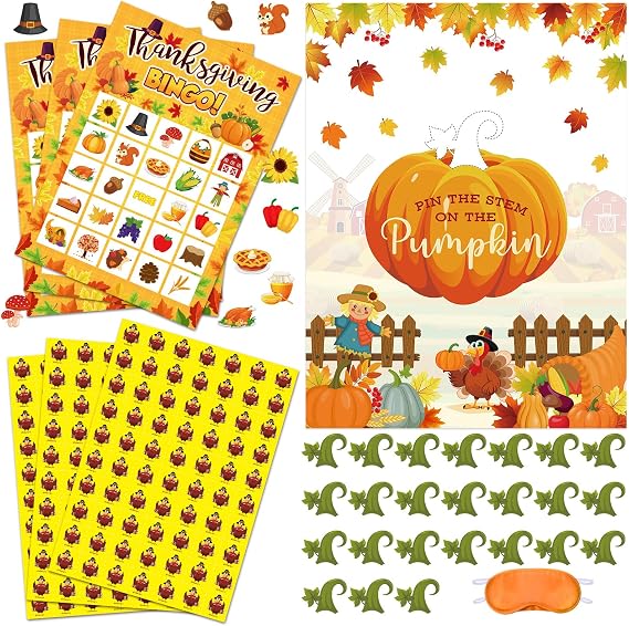 Faccito 2 Set Thanksgiving Games - 2 in 1 Games Include Thanksgiving Bingo and Pumpkin Pin Game for Home Party Activities Supplies Card Game