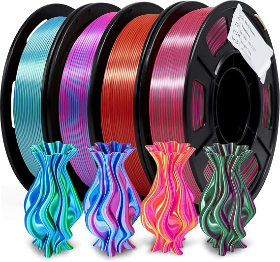 YOUSU Silk PLA Dual Color PLA Filament, 3D Printer Filament 1kg, Dichromatic Filament 1.75mm (± 0.03 mm) Compatible with Most of 3D Printer, 4x250g Silk Pack