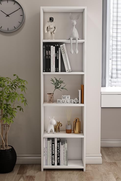 Libro White Kitaplık 5 Raflı Çok Amaçlı Düzenleyici Raf 160 cm Dekoratif Beyaz