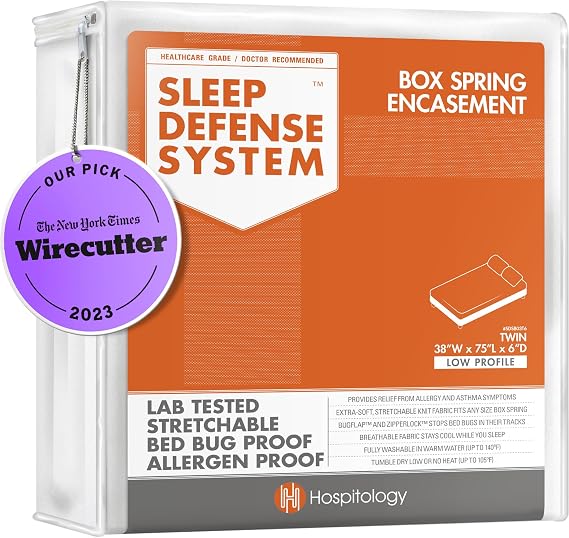 HOSPITOLOGY PRODUCTS Box Spring Encasement - Zippered Bed Bug Dust Mite Proof Hypoallergenic - Sleep Defense System - Twin 38" W x 75" L - Low Profile 6"