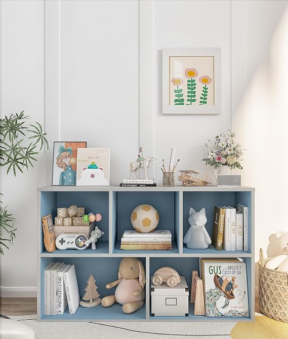 Kids Toy and Book Storage Organizer, Montessori Toy Storage Shelf for Kids Room Playroom Livingroom, Blue