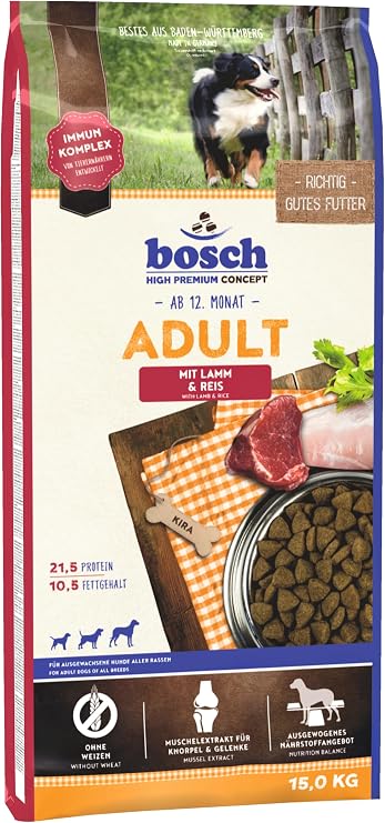 bosch HPC Adult Dog Food with Lamb and Rice Dry Dog Food for Adult Dogs of all Breeds 1 x 15 kg