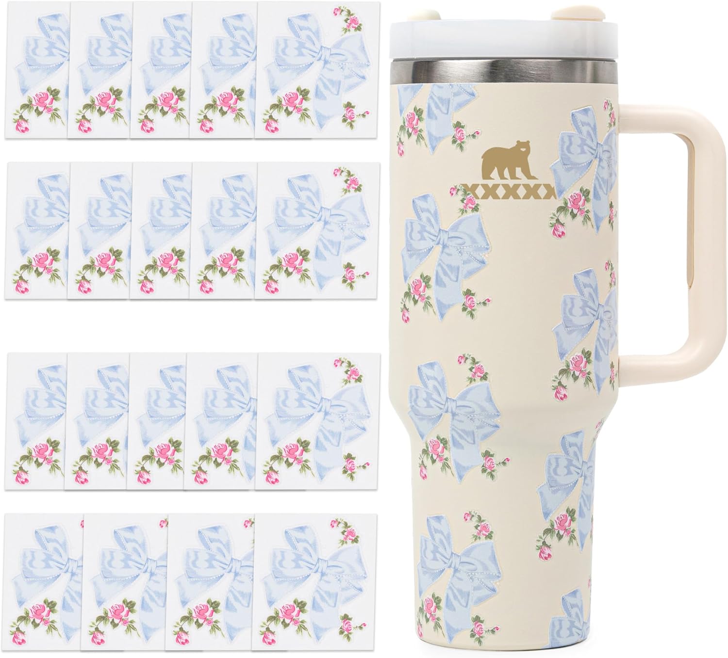 Bows Stickers Compatible with Stanley Tumbler Accessories - Fits Holiday Quencher Tumbler 40 oz, Cute Decals Fit for Loveshackfancy Style Customization Rosa Beaux Blue, 40 oz