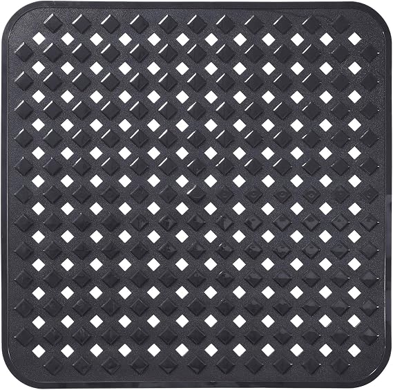 Yimobra Square Shower Mat Non Slip, Super Strong Suction Cups, 21"X21" Bath Tub Mat with Drain Holes, Machine Washable Fast Draining Bath Mats, Bathroom Essentials,Black