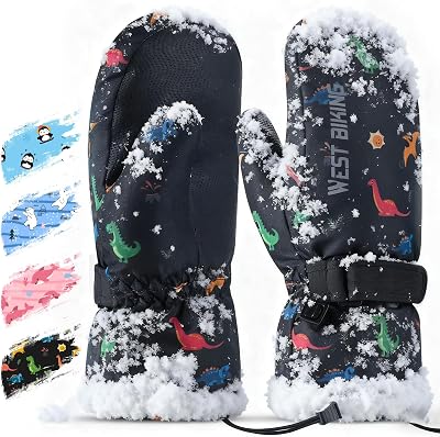 West Biking Kids Ski Mittens, Waterproof Snow Insulated Mittens Toddler Winter Ski Snow Gloves with String, Boys Girls 4-10