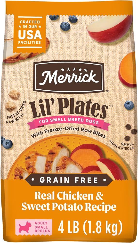 Merrick Lil' Plates Dry Dog Food for Small Dogs, Chicken & Raw Bites, 4lb