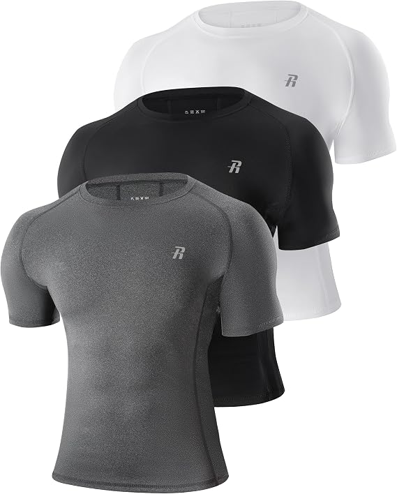 Runhit Men's Compression Short Sleeve Shirt UPF 50+, 1/3 Pack Quick Dry Base Layer Running Top, Breathable Mesh Muscle Fit Sports T-Shirt for Gym Cycling Football Training
