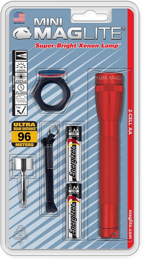 MagLite - M2A03C Maglite Mini Incandescent 2-Cell AA Flashlight Combo, Red
