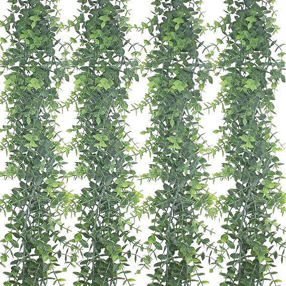 Hanging Plant Vine, 6 Feet Faux Ivy Garland, Artificial Greenery Garlands for Indoor Outdoor Wedding Wall Party Garden Room Aesthetic Stuff Decor(4 Pack)