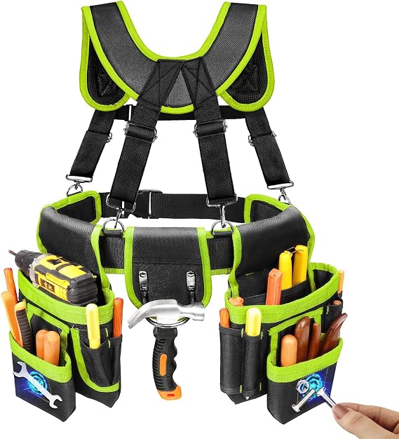 Professional Tool Belt for Men, Magnetic Tool Pouch with Suspenders