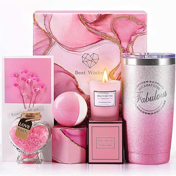Christmas Gifts for Women, Mothers Day Gifts for Mom from Daughter, Gifts for Friends Female, Sister Gifts, 30th 40th 50th Happy Birthday Gift Basket for Women, Rose Spa Care Package