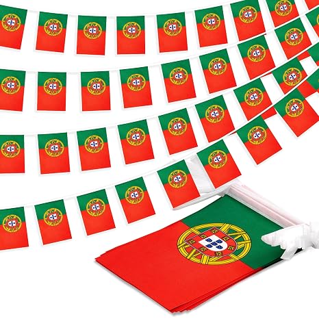 MVPRING Portugal String Flag Pennant Banner, Small Mini Portuguese Flags Bunting Banner, National Country Decoration for School, Party, Sports Events, 33 Feet 30 Flags