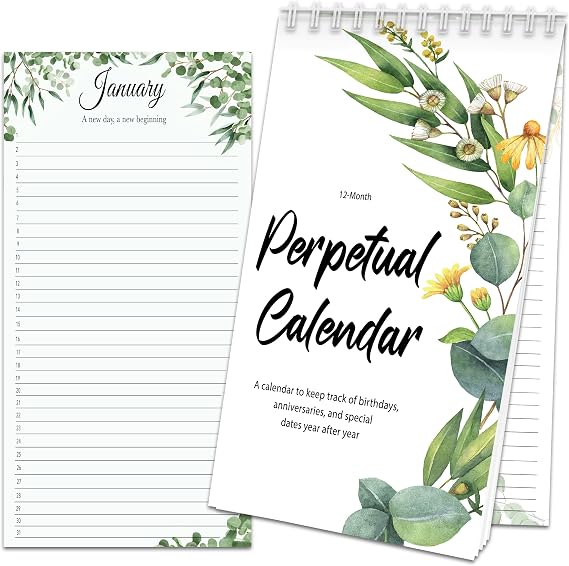 Birthday Calendar Book | Perpetual Birthday Calendar Wall Hanging 5''x10'' | Birthday Book Reminder| Durable & Stylish Birthday Book Calendar for Home or Office | Green Leaves | Greenery Monthly