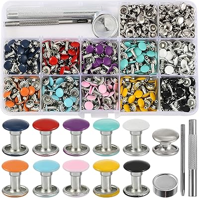 YORANYO 380 Sets 8MM Leather Rivets Kit Studs for Clothing Double Cap Rivets for Clothing Fabric Colorful Rivets with Leather Crafting Rivet Tool for Repair Decorate Clothes Shoes Bags Belt Dog Collar