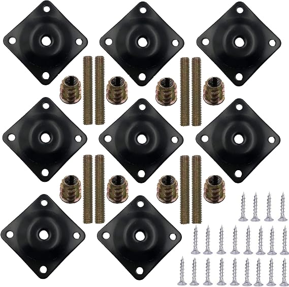8 Sets Furniture Leg Mounting Plates with Hanger Bolts Screws Great for Furniture Sofas Couches Seats (Black)