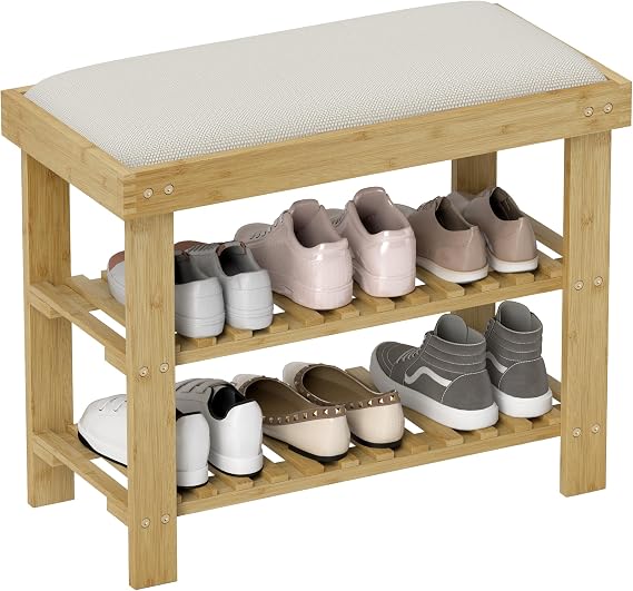 HOMCOM Small Bamboo Shoe Bench 3-Tier Storage 23.6" x 11.4" x 19.3" Natural