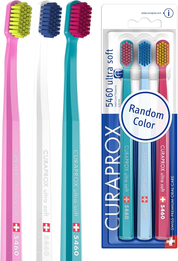 Curaprox CS 5460 Ultra-Soft Toothbrush, Random Colors, 3-Pack, Swiss Made