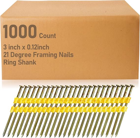 1000 Count Framing Nails 3" x 0.120, 21 Degree for Metabo Framing Nail Gun