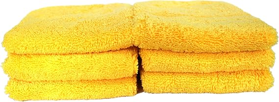 Maxshine 16x24 Universal 6-Pack Gold Microfiber Towel - Crazy (500GSM), Black Silk Border - Professional Scratch-Free Cleaning Cloth for Car Detailing