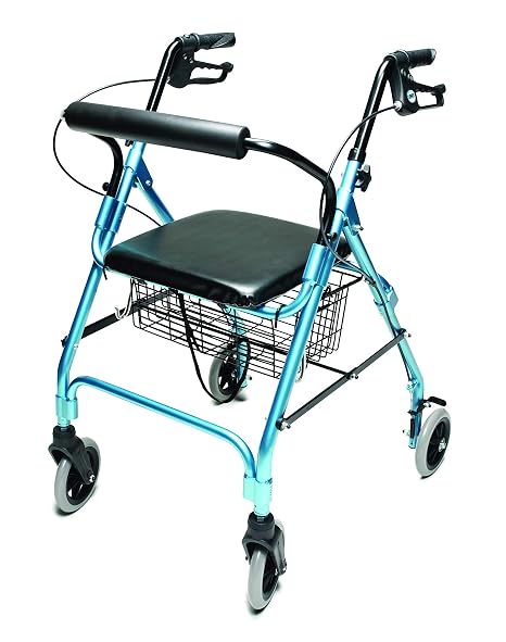 Lumex Walkabout Lite Rollator Lightweight 14.5 lb. Rolling Walker with Seat for Seniors, Aqua