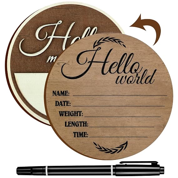 Namalu Hello World Wooden Baby Announcement Sign Newborn Birth Name Plaque