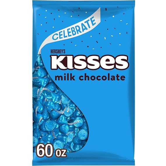 HERSHEY'S KISSES Milk Chocolate Candy Bulk Bag, Blue Foils, 60 oz