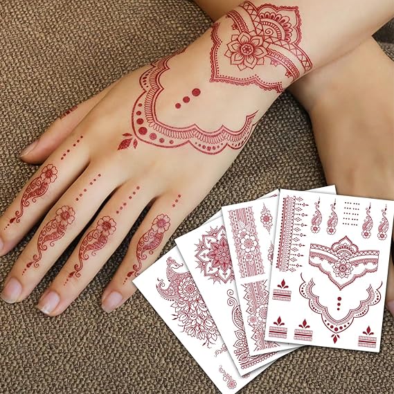 CHARLENT 12 Sheets Henna Temporary Tattoos for Women
