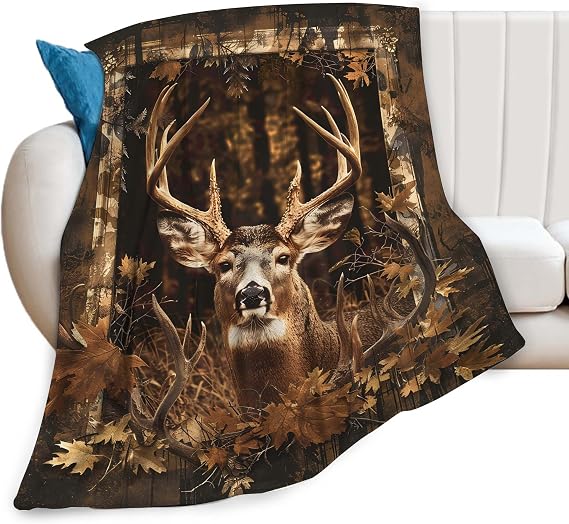 Country Deer Blanket Deer Elk Decor Throw Blanket Gifts for Girls Boys Deer Deer Winter Couch Bedding Super Warm Soft Plush Lightweight Fleece Flannel Blanket for Kids Adults Men Women 50"X40"
