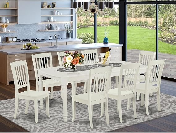 HomeStock Rectangular Dining Table Set - 9Pc Beach Boho Table with 8 Chairs - 60x78 Inch Extendable