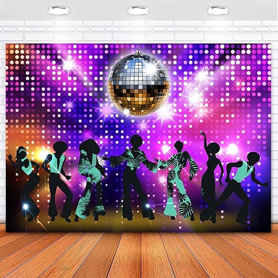 Sensfun Disco Party Backdrop Vintage 70s 80s 90s Disco Ball Boogie Dance Backdrops Night Club Glow Crazy Neon 1970s Disco Fever Birthday Background Disco Theme Party Decorations Photo Props 7x5ft