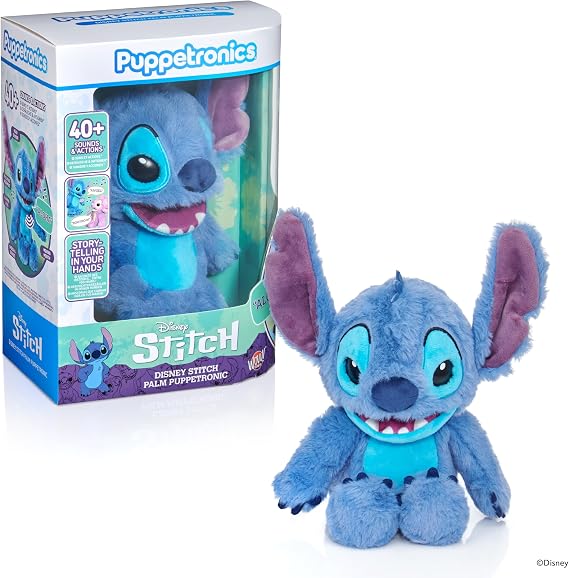 Wow! Stuff Disney Stitch Palm Puppetronic | 40+ Sounds and Actions | Moving Head & Mouth | Touch Sensor Reactions | Talks with Angel Palm Puppetronic | for Fans Age 6+
