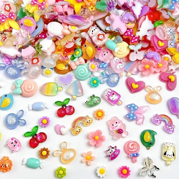 50 PCS Resin Decorations Crystal Cartoon Embellishments Assorted Mini Animal Fruit Ornaments Resin Craft Accessories for DIY Projects Phone Case Scrapbook and Journal Decoration