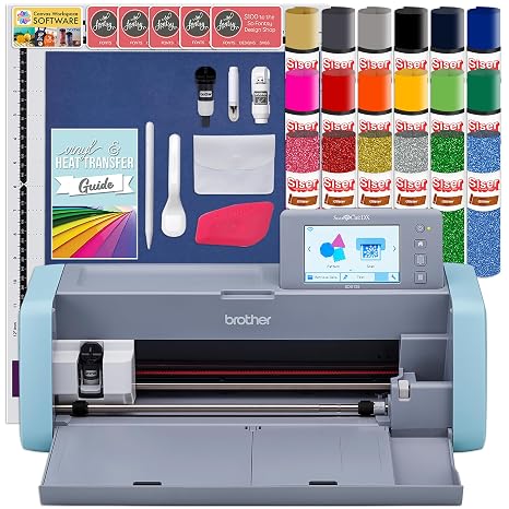 Brother ScanNcut SDX125E Wireless Cutting Machine with T-Shirt Vinyl and Accessories Bundle