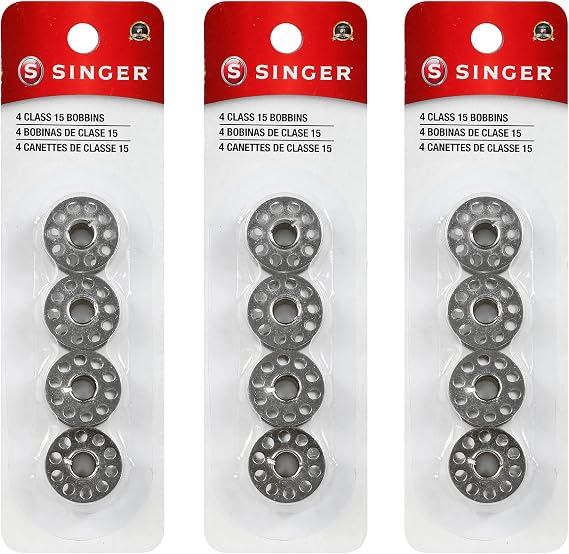 SINGER Bobbins Class 15 Metal Bobbins Replacement Bobbins for Sewing Machine, Sewing Machine Bobbins, Sewing Machine Accessories, 12ct