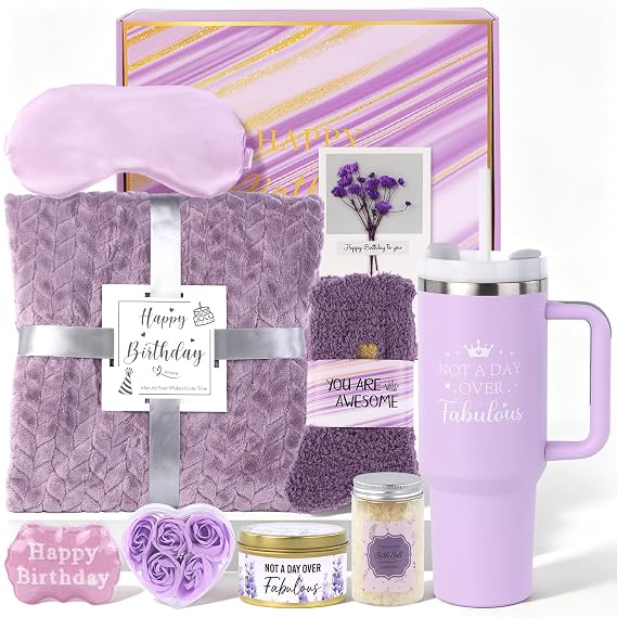 Purple Birthday Gifts for Women Friendship, Lavender Themed Gift Basket