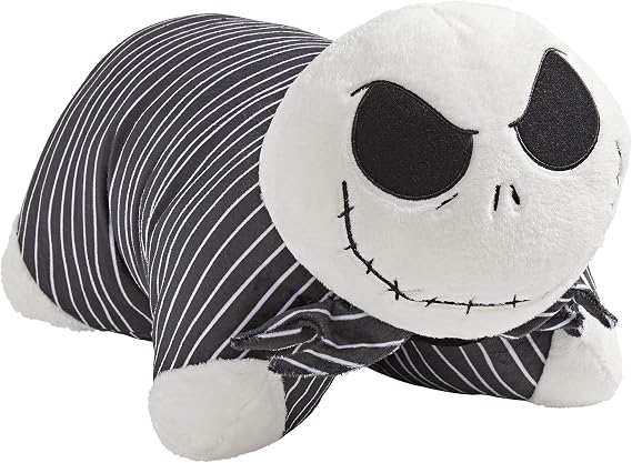 Pillow Pets Disney Jack Skellington, 16" Plush Toy | Soft Plush Pillow Companion, Unfastens into a Cozy Pillow at Night, Machine Washable, BPA and Phthalates Free