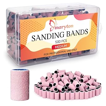 Maryton 500 Pcs Sanding Bands for Nail Drill, Medium Grit Nail Sanding Band Bulk for Professional Salons Manicure and Pedicure