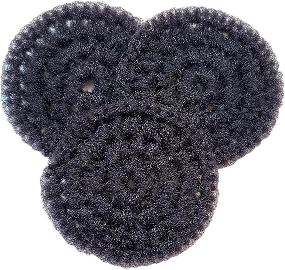 Handmade Crochet Round Scrubbers, Graphite, Flat, Set of 3 | Dark Gray, Double Nylon Yarn, Reusable, Sponge, Scouring Pad