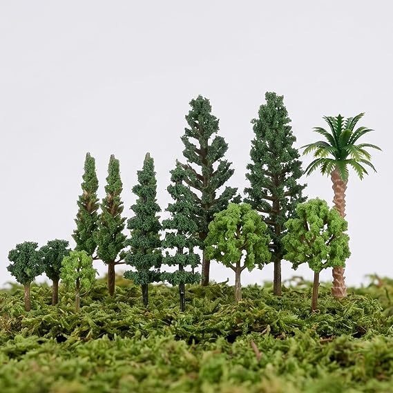 29 Pcs Mixed Model Trees 0.98-3.93 Inch (2.5-10.5 cm) Miniature Trees Diorama Supplies Little Fake Tree Train Scenery Architecture for DIY Crafts, Building Model, Scenery Landscape (Natural Green)