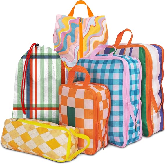 6 Pieces Compression Packing Cubes for Travel Suitcase, Waterproof Luggage Organiser Bag Set, Washable Packing Cubes for Women, Backpack, Travel, Perfect for Carry On Luggage and Storage
