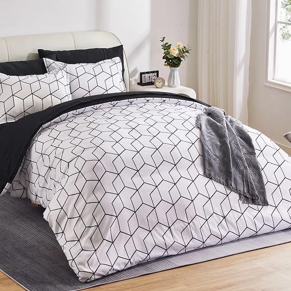 SLEEP ZONE Infinite Cube Printed Duvet Cover King Size with Zipper Closure & 8 Corner Ties, Soft Breathable All Seasons Comforter Cover Set 3 Pieces (King)